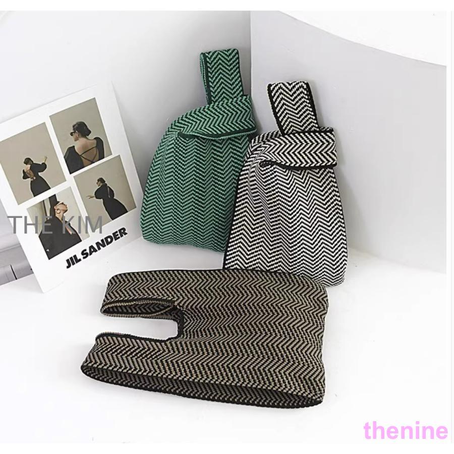 ミニトートバッグ 手提げ ニット素材 バックインバック サブバック カジュアル フェミニン おしゃれ 可愛い ストライプ レディース プレゼント | ブランド登録なし