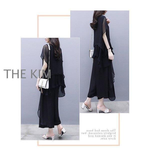 ドレスセットアップ シフォン シースルー ワイドパンツ 大きいサイズ