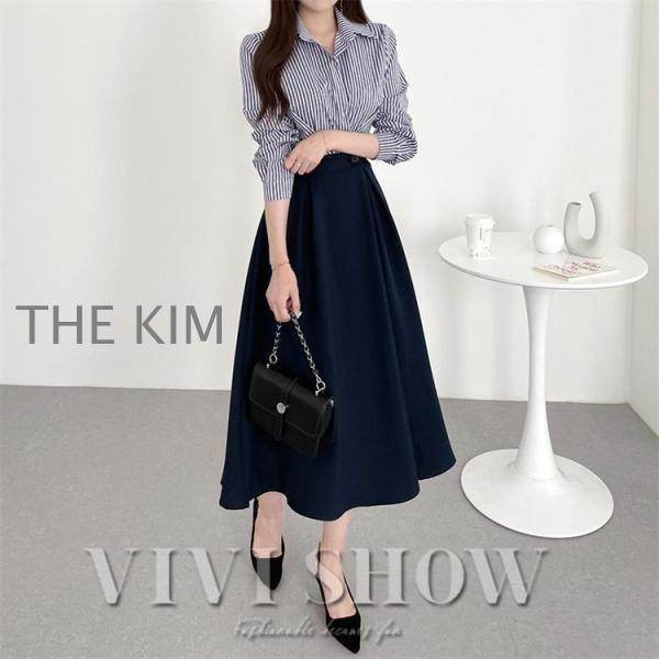 シャツワンピース レディース 40代 きれいめ マキシワンピース 秋服 長袖ワンピース ボーダー柄襟 Aラインスカート オシャレ韓国風 大人 通勤OL 30代 50代の画像