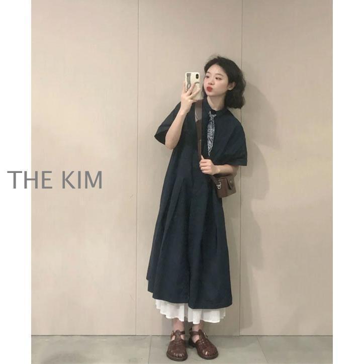 半袖 ワンピース ロングワンピース マキシワンピース レディース 夏 Aライン カジュアル 体型カバー 韓国風 20代30代40代50代 お出かけの画像