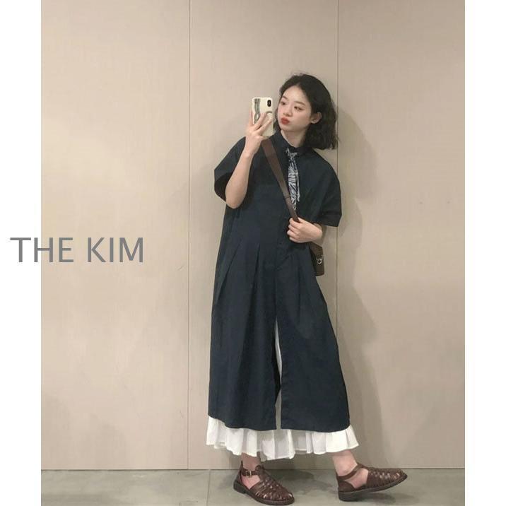 半袖 ワンピース ロングワンピース マキシワンピース レディース 夏 Aライン カジュアル 体型カバー 韓国風 20代30代40代50代 お出かけの画像
