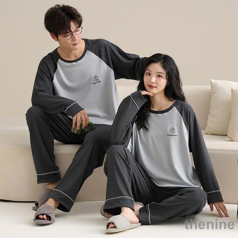 ペア パジャマ 長袖 男女2着 セット パッチワークスタイル シンプル