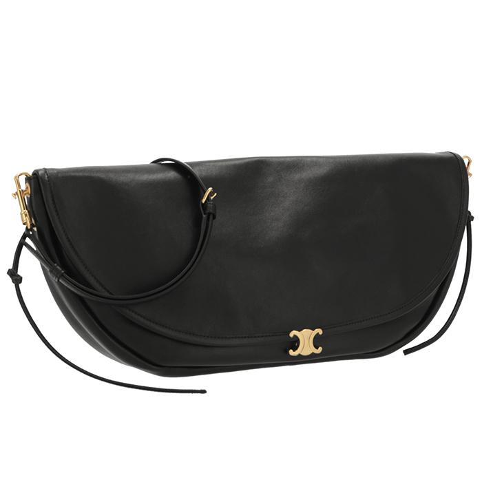 良品 CELINE セリーヌ 馬車金具 トリオンフ チェーム ハーフムーン ヴィンテージ レザー 2WAY ショルダー ウエスト バッグ ブラック a2668 CELINE（セリーヌ） 【並行輸入品】 ショルダーバッグ ハーフムーン