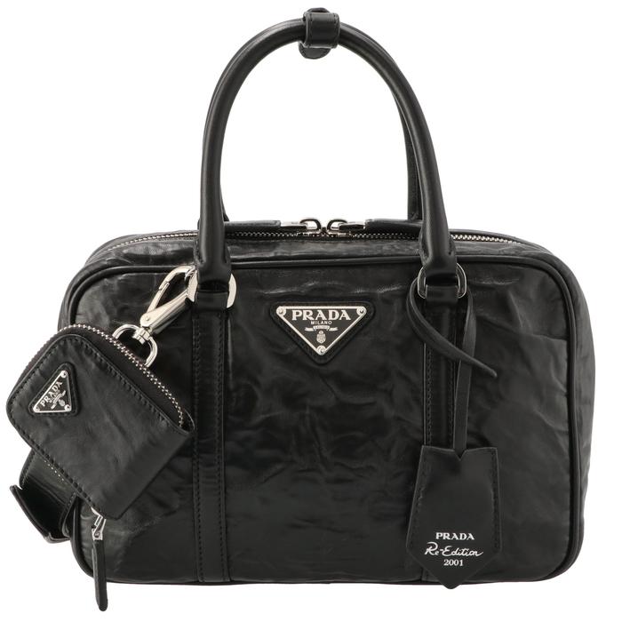 PRADA トートバッグ レザー ハンドバッグ 三角ロゴ ポーチ付き PRADA トートバッグ レザー ハンドバッグ 三角ロゴ ポーチ付き