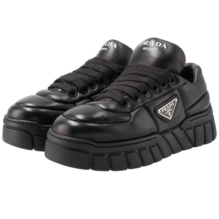 プラダ　PRADA 三角　ロゴ　スニーカー　レザー　ブラック　メンズ　極美品 PRADA 【並行輸入品】 スニーカー パデッドレザー 三角ロゴ