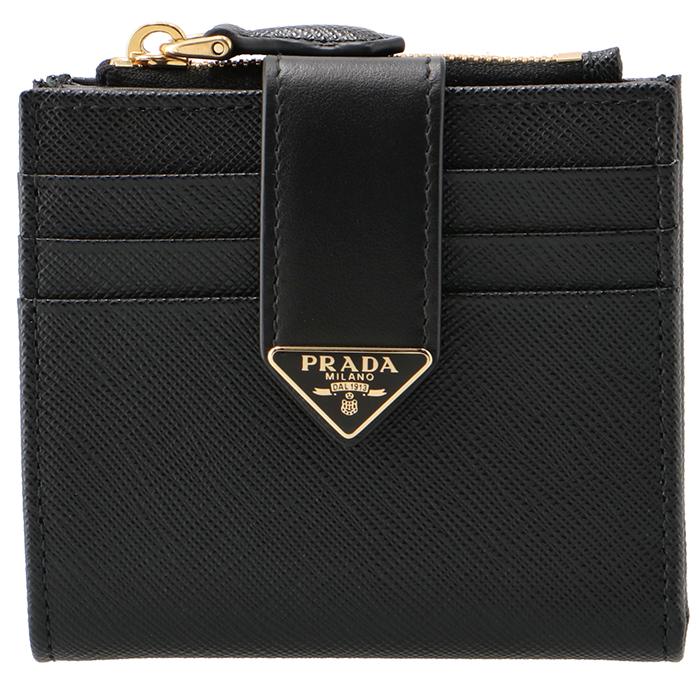 やや傷あり PRADA サフィアーノ 黒色 コンパクトウォレット 財布 117146
