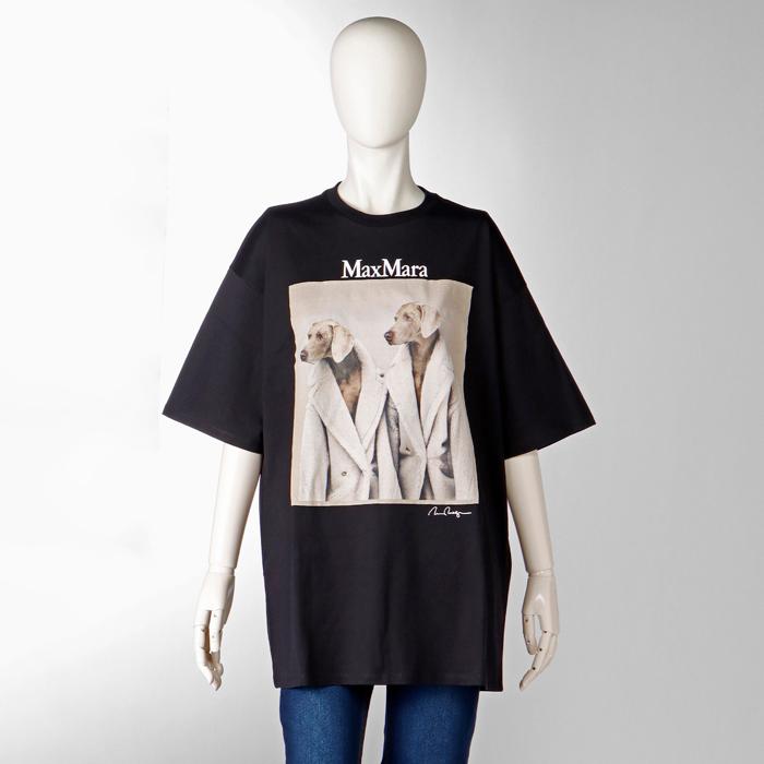 マックスマーラ MAX MARA Tシャツ TACCO ウェグマンプリント 半袖 オーバーサイズ クルーネック 2319460139 0006 NERO｜asafezone｜10