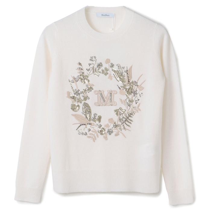 Max Mara - マックスマーラ MAX MARA ニット BARI ウール カシミヤ ラウンドネック セーター フローラルリース 2411361091 0018 Max Mara MAX MARA ニット BARI ウール カシミヤ ラウンドネック