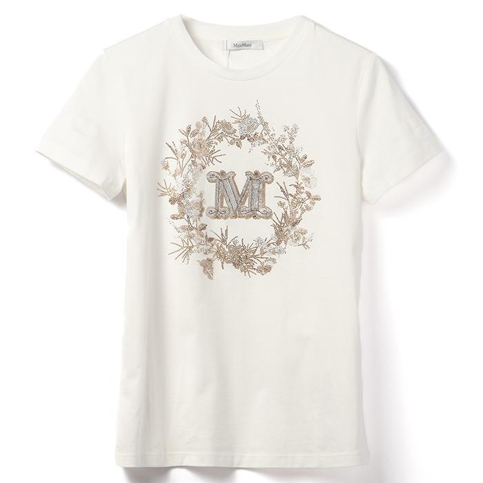 マックスマーラ MAX MARA Tシャツ ELMO  刺繍ロゴ 半袖シャツ クルーネック ショートスリーブ ラインストーン 2411941011 0001 Amazon | [マックスマーラ] Tシャツ ELMO 刺繍ロゴ 半袖シャツ クルー