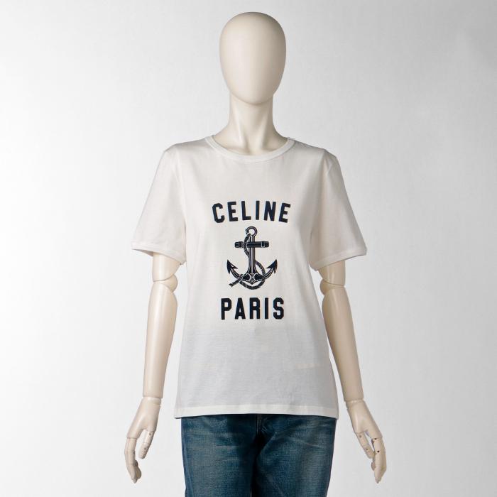 CELINE - セリーヌ CELINE Tシャツ アンカー レディース ロゴ クルーネック ショートスリーブ 2X80D 671Q 01MA CELINE Tシャツ アンカー レディース ロゴ クルーネック