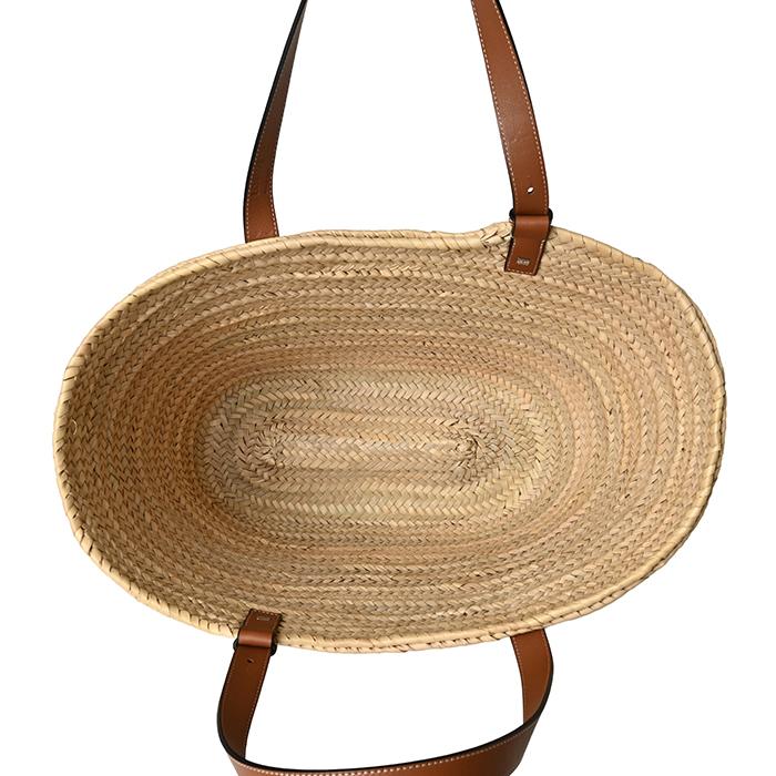 超美品 LOEWEロエベ スクエア バスケットバッグ ラフィア ストライプ