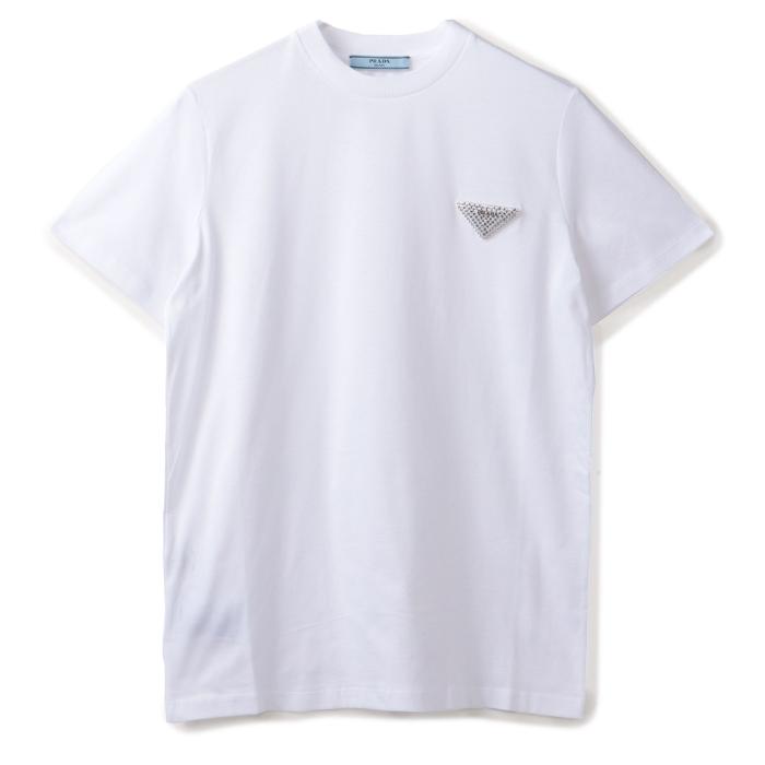 PRADA プラダ Tシャツ ラインストーン 三角ロゴ コットンシャツ PRADA プラダ Tシャツ ラインストーン 三角ロゴ コットンシャツ