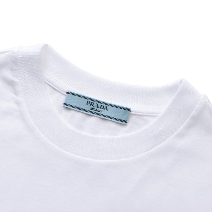 PRADA プラダ Tシャツ ラインストーン 三角ロゴ コットンシャツ PRADA プラダ Tシャツ ラインストーン 三角ロゴ コットンシャツ