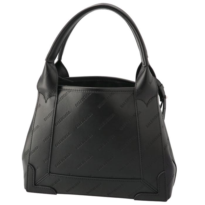 BALENCIAGA トートバッグ XS NAVY CABAS ALLOVERロゴ エンボス レザー 
