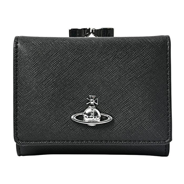 ♡美品♡ヴィヴィアンウエストウッド 三つ折り財布 がま口 ナッパレザー ブラック Vivienne Westwood（ヴィヴィアンウエストウッド） 財布 がま口 三