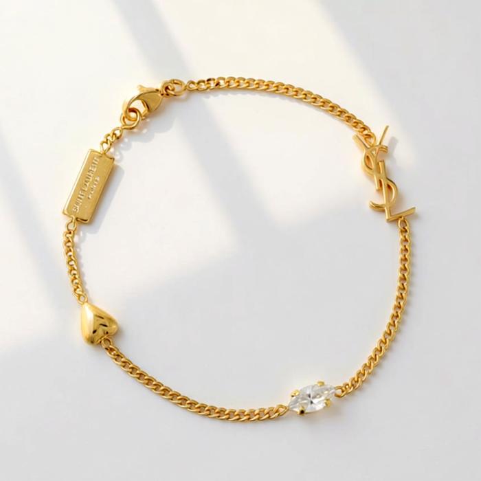 SAINT LAURENT PARIS ブレスレット カサンドラ ハートチャーム YSLロゴ 