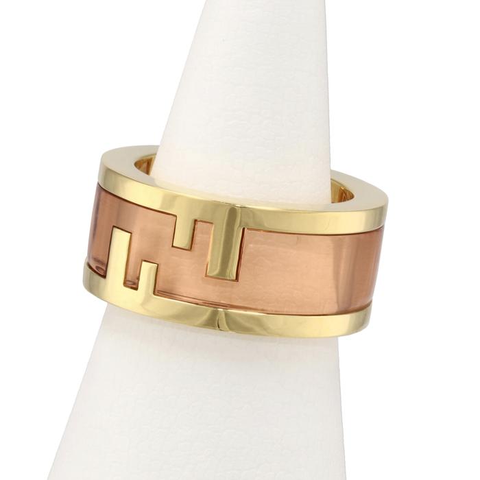 国内正規品　フェンディ　リング オーロック ゴールド　ストーン付　FFロゴ　指輪 FENDI】FFリング エフ イズ フェンディ ロゴ ゴールドメタル