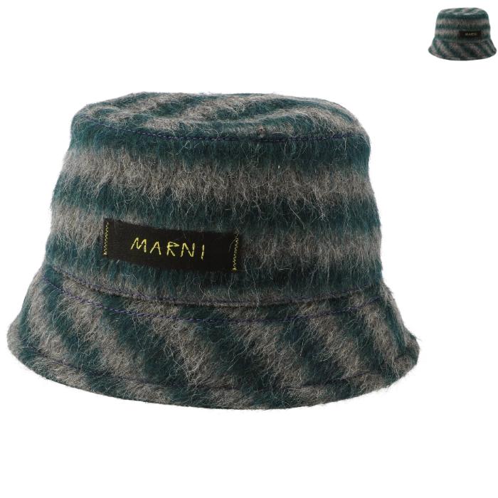 マルニ MARNI バケットハット 刺繍ロゴ 帽子 ウール＆モヘア ファー 