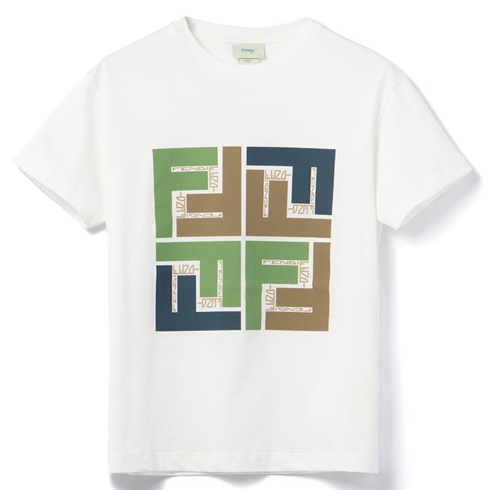 FENDI 大人もOK キッズ Tシャツ マクロパズルロゴ 半袖シャツ クルー  