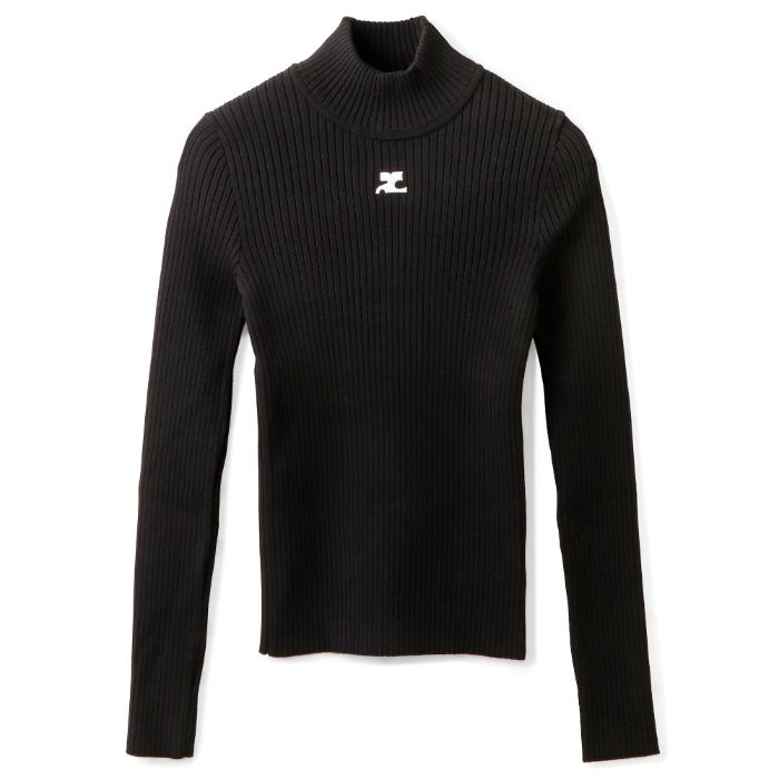 Courreges - クレージュ COURREGES リブ ニット REEDITION モックネック ロゴ セーター ハイネック PERMPU022 FI0001 9999 courreges COURREGES リブ ニット REEDITION モックネック ロゴ
