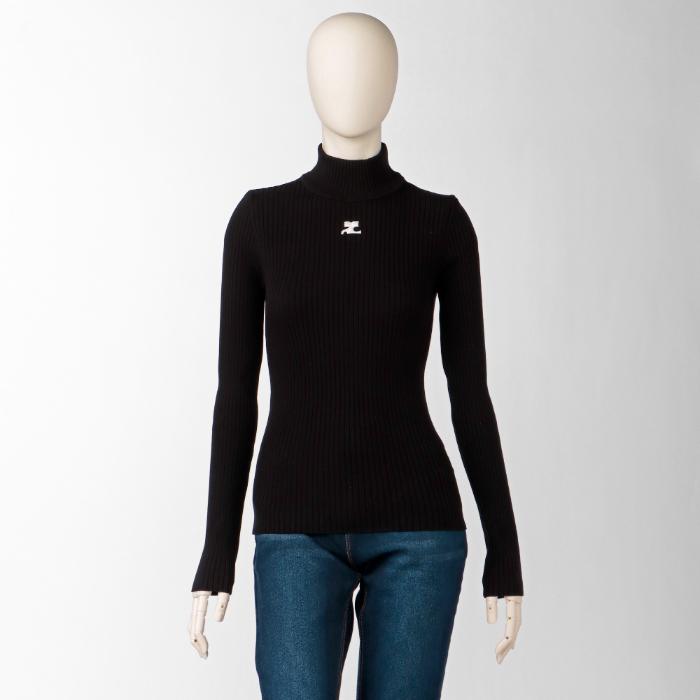Courreges - クレージュ COURREGES リブ ニット REEDITION モックネック ロゴ セーター ハイネック PERMPU022 FI0001 9999 courreges COURREGES リブ ニット REEDITION モックネック ロゴ
