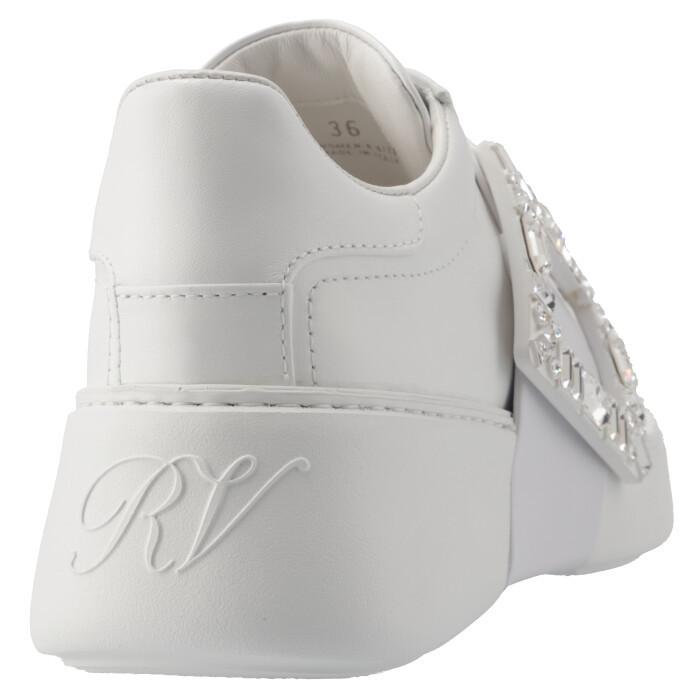 【Roger Vivier】VIV スケートハイ ストラス レザースニーカー ホワイト Woman ヴィヴ スケート レザー スニーカー