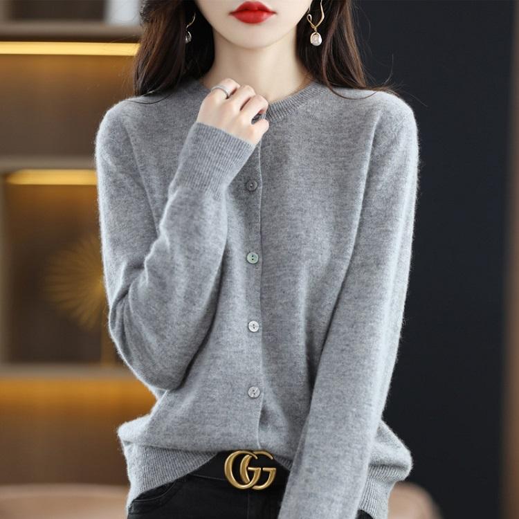 ウール カーディガン ウール100％セーター クルーネックカーディガン