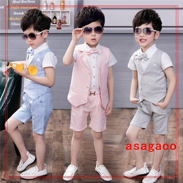 フォーマルスーツ男の子スーツキッズ子供半袖入学式スーツ4点セット上下セットベスト