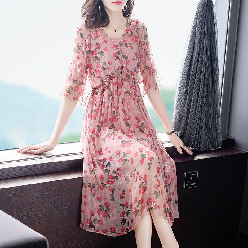 買取 大阪 ワンピース レディース ワンピース キレイめ 膝丈ワンピース 秋 Vネック シフォンワンピ 花柄 ロング丈ワンピ オシャレ 通勤 着痩せ 激安買取 相場 Dreamingclothes Com