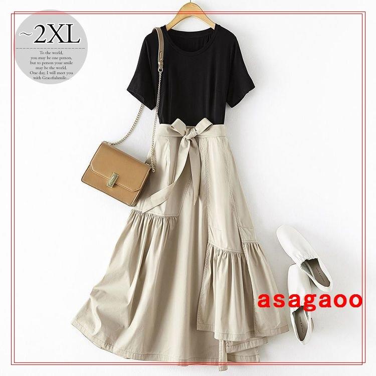 オンラインストア激安 ワンピース無地ドッキングワンピラウンドネック半袖フレアウエストリボンナチュラルコーデ甘めきれいめ上品休日清楚女子旅 Ckz48 安い公式 ストア New Spirit Org Il