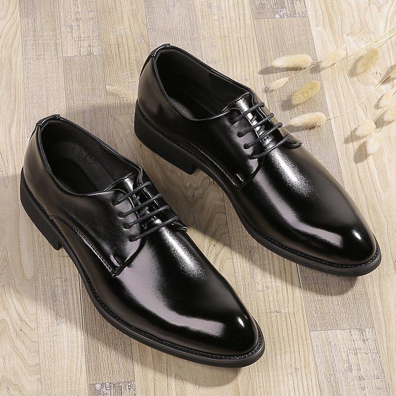 メンズ 紳士靴 ビジネスシューズ 定番 光沢 滑り止め 革靴 PU インヒール マストアイテム 黒 フォーマル レースアップ