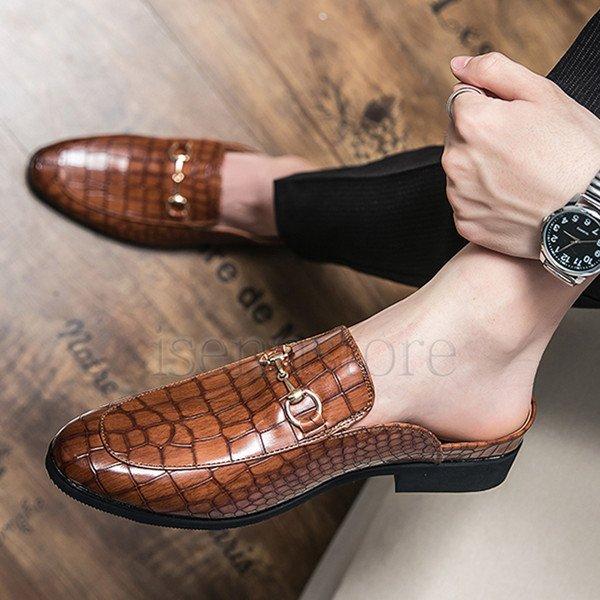 お試し価格 サンダル サンダル メンズ 革靴 ビジネス オフィス つっかけ 仕事用 ビジネスサンダル メンズ サボタイプ スリッポン オフィスビジネスシューズ かかとなし ビット 革靴おしゃれ クールビズ サンダル 紳士靴 Puレザー