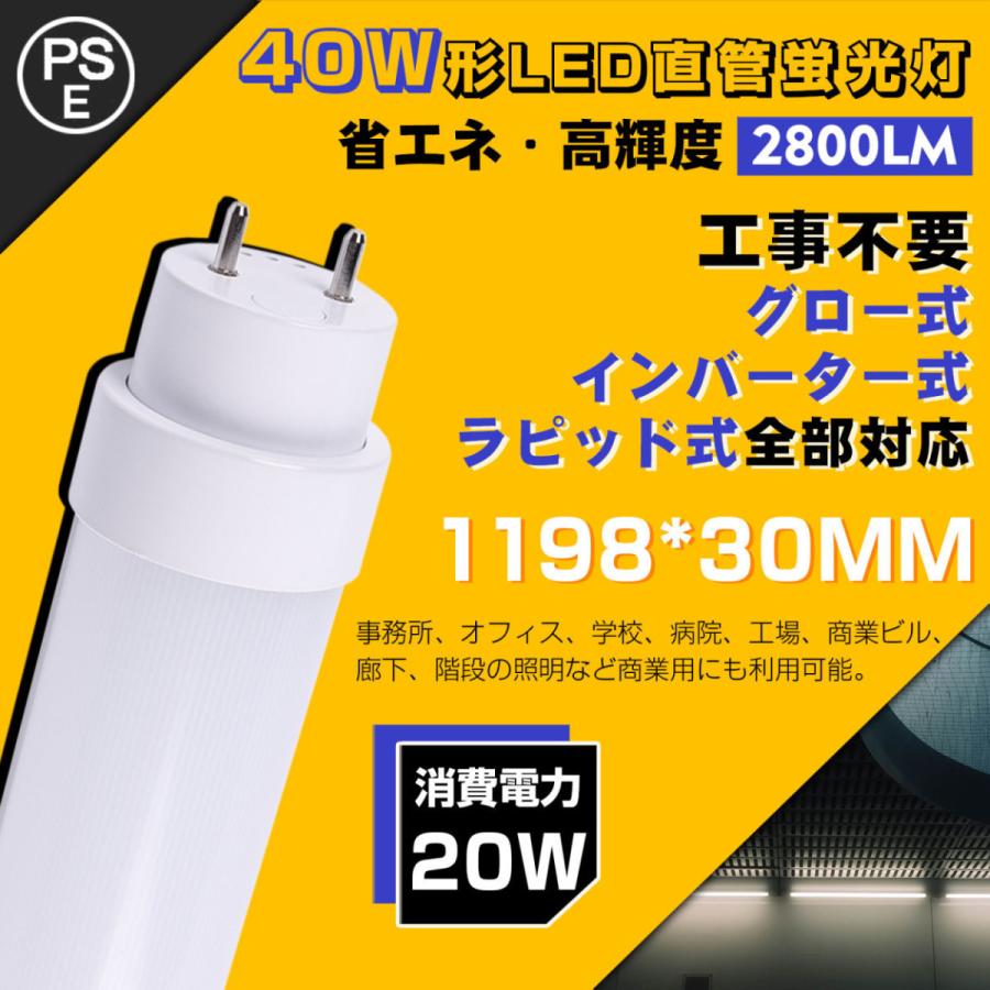 30本入り) T10 天井照明 直管 LED蛍光灯 40W形 1198mm 消費電力20W