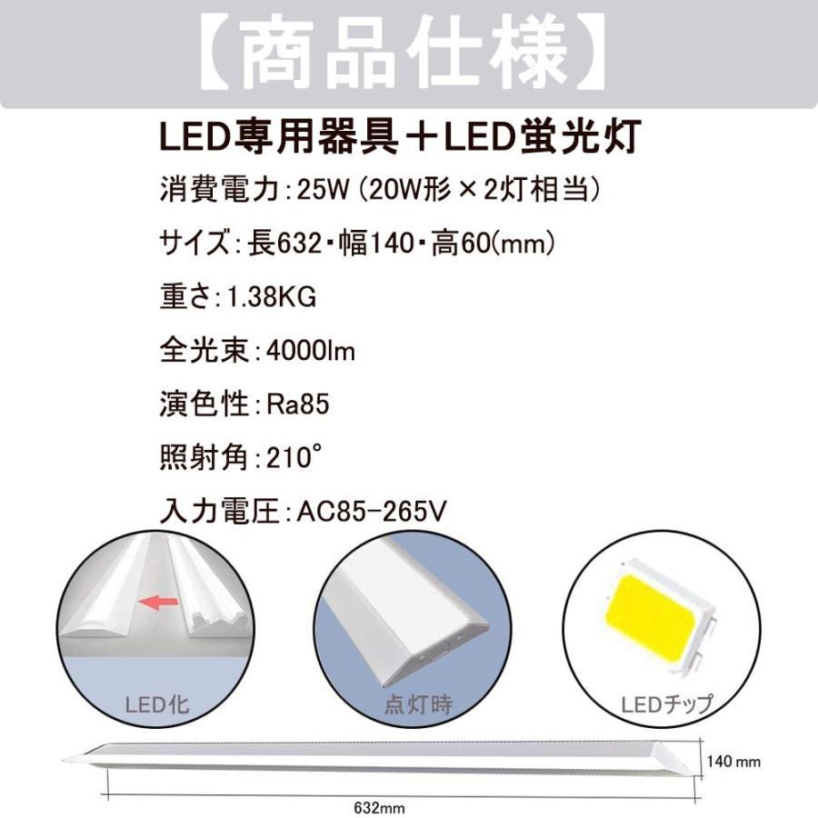 【10個】LEDべースライト 20W形 一体型LEDべース照明 25w 逆富士型 20W形2灯用 LED蛍光灯器具一体型 蛍光灯照明器具 LED天井直付 シーリングライト 色可選択の画像