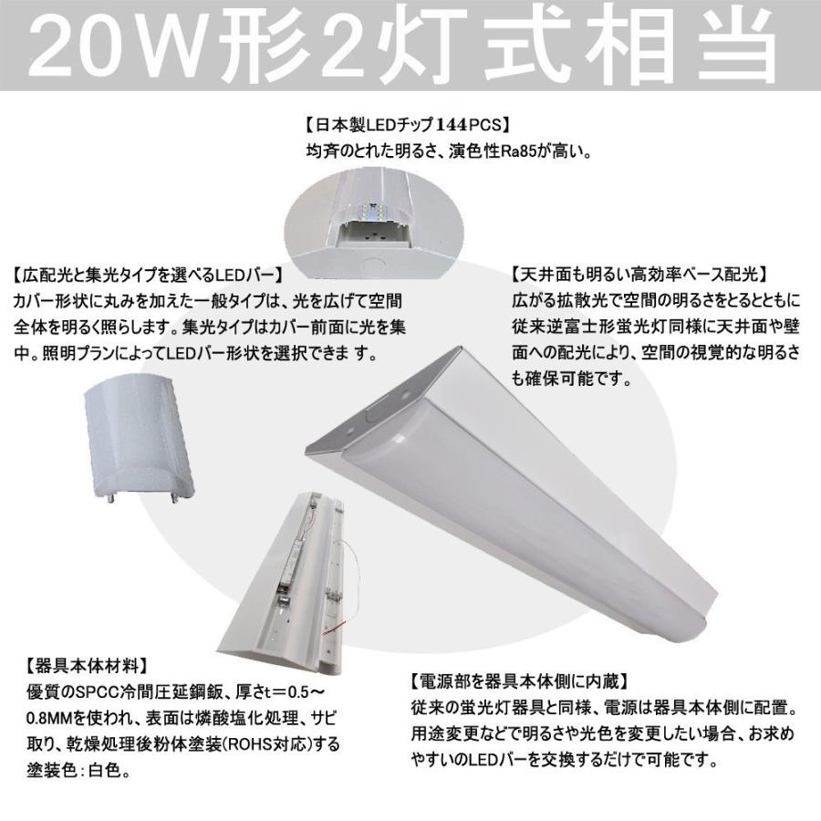 【10個】LEDべースライト 20W形 一体型LEDべース照明 25w 逆富士型 20W形2灯用 LED蛍光灯器具一体型 蛍光灯照明器具 LED天井直付 シーリングライト 色可選択の画像