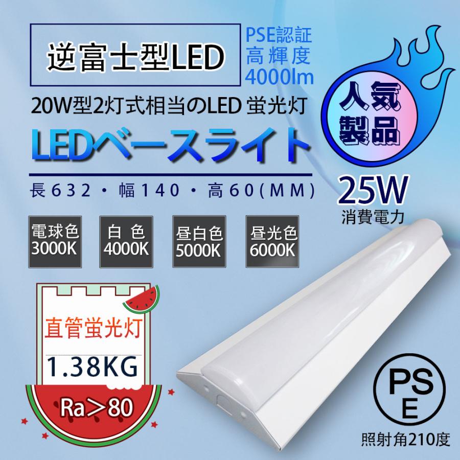 逆富士型LED 25w高輝度4000lm lED蛍光灯×2灯器具相当 一体型蛍光灯 CE