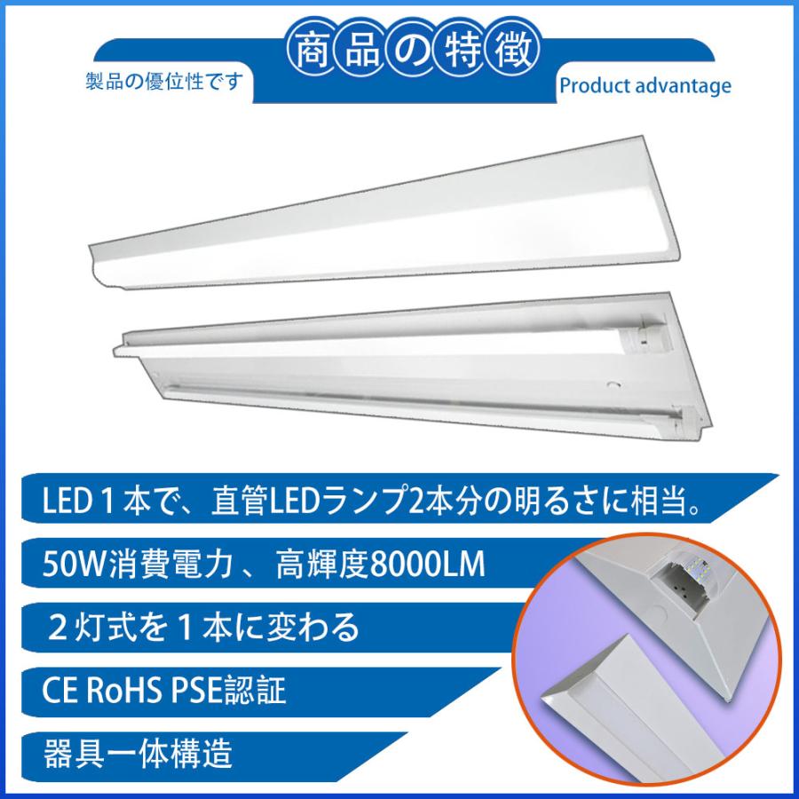 ledベースライト led蛍光灯 器具一体形 天井照明器具 逆富士形 125cm  8000lm 高輝度 40W2灯相当 色選択  薄型 LEDべース照明 公共場所 学校｜asahi-led｜07