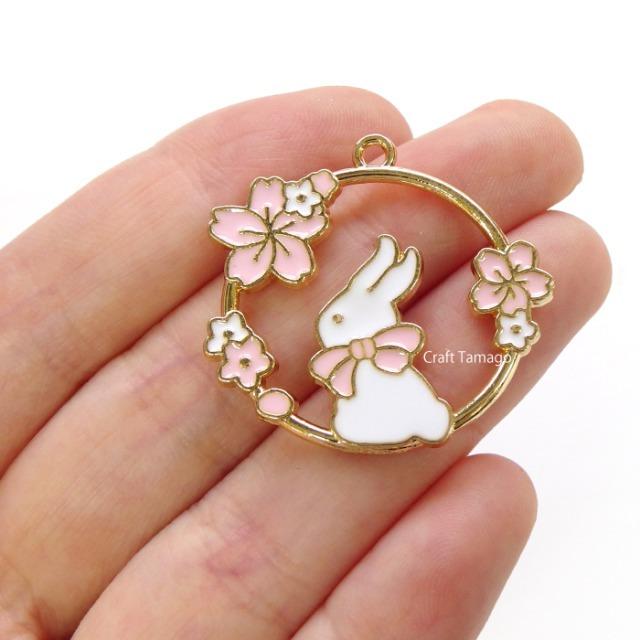 チャームパーツ エポ付き 桜 うさぎ ラウンドチャーム 27*31mm 10個 