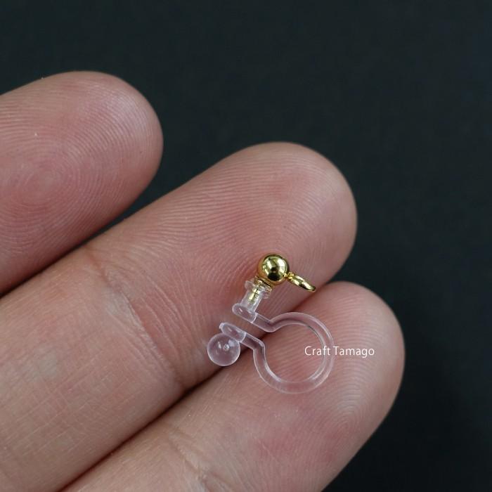 ノンホールピアス 丸玉+カン金具付 ゴールド (未接着) 樹脂製 
