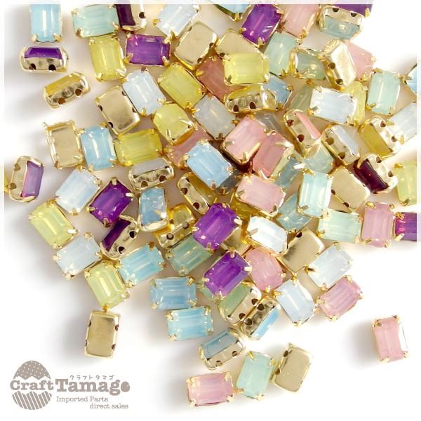 台座付き ラインストーン ビジュー アソート ミルキーカラー スクエア
