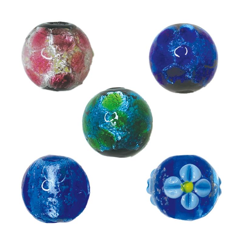 かんざし用 とんぼ玉 ビーズ 1個 約2cm ガラス製 水玉 花柄 ラメ入り