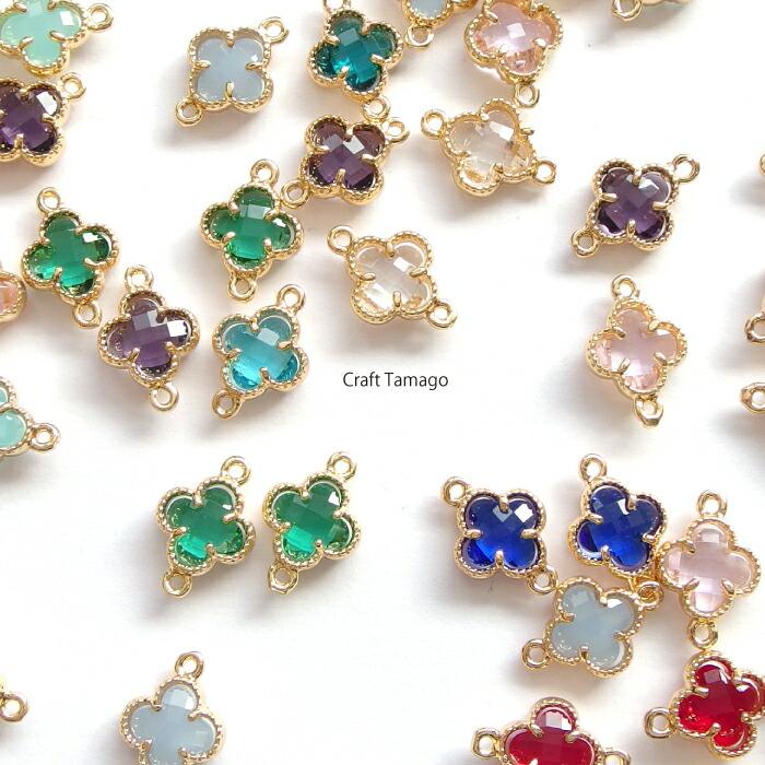 スワロフスキーと瑠璃ガラスのチャーム　ハンドメイドアクセサリーパーツ チャームパーツ フラワー コネクター 花 9mm ガラス製 2個 資材