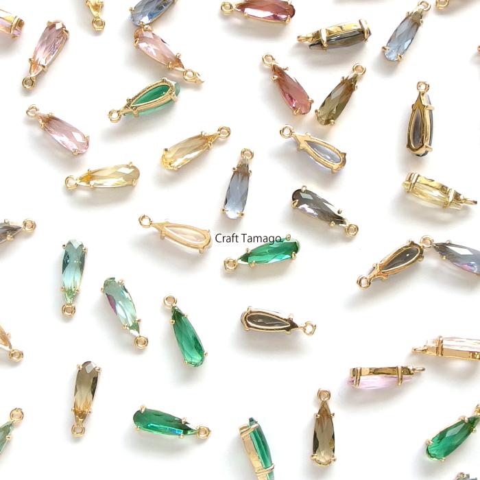 チャームパーツ しずく スリム ガラス製 12*4.8mm 2個 資材 素材