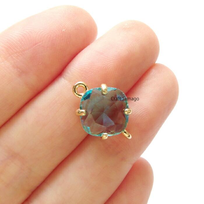 チャームパーツ 角丸ダイヤ コネクター 上下カン 10mm ガラス製 2個