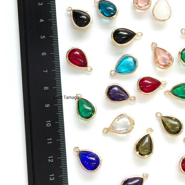 チャームパーツ しずく ぷっくり 15*11mm ガラス製 2個 資材 素材