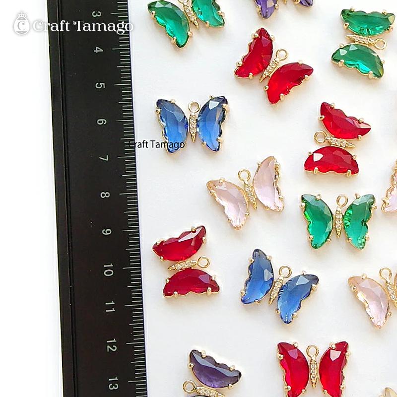 2個】蝶々 ガラスチャーム バタフライ カン付き クリア カラー