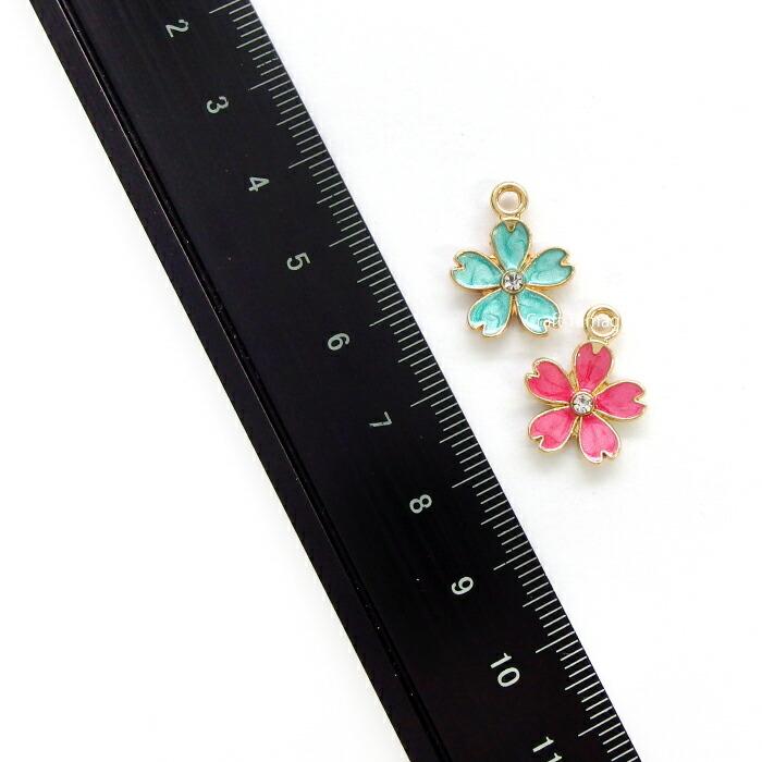 チャームパーツ 桜 エポ付き カラーチャーム 13*14mm ラインストーン