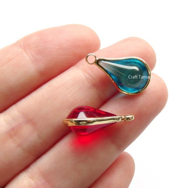 チャーム パーツ しずく 雫 ガラス製 スリムぷっくり 18*10mm 2個 資材