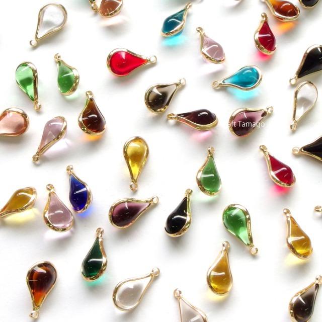 チャーム パーツ しずく 雫 ガラス製 スリムぷっくり 18*10mm 2個 資材