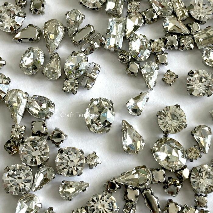 ビジュー パーツ 台座シルバー クリアのみ ガラス製 約100粒 資材 素材